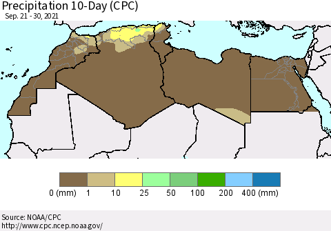 North Africa Precipitation 10-Day (CPC) Thematic Map For 9/21/2021 - 9/30/2021