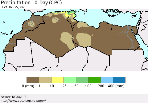 North Africa Precipitation 10-Day (CPC) Thematic Map For 10/16/2021 - 10/25/2021