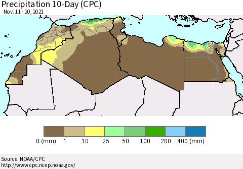 North Africa Precipitation 10-Day (CPC) Thematic Map For 11/11/2021 - 11/20/2021