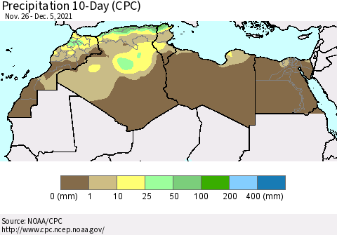 North Africa Precipitation 10-Day (CPC) Thematic Map For 11/26/2021 - 12/5/2021