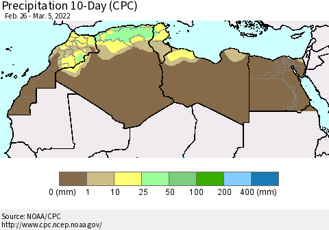 North Africa Precipitation 10-Day (CPC) Thematic Map For 2/26/2022 - 3/5/2022