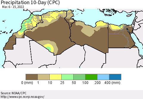 North Africa Precipitation 10-Day (CPC) Thematic Map For 3/6/2022 - 3/15/2022