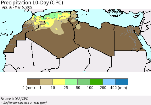North Africa Precipitation 10-Day (CPC) Thematic Map For 4/26/2022 - 5/5/2022