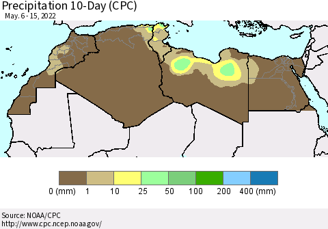 North Africa Precipitation 10-Day (CPC) Thematic Map For 5/6/2022 - 5/15/2022