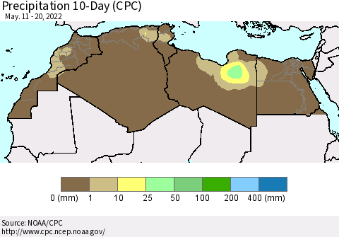 North Africa Precipitation 10-Day (CPC) Thematic Map For 5/11/2022 - 5/20/2022