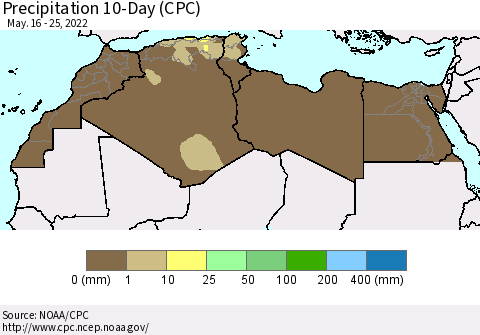 North Africa Precipitation 10-Day (CPC) Thematic Map For 5/16/2022 - 5/25/2022