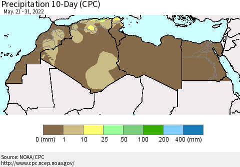 North Africa Precipitation 10-Day (CPC) Thematic Map For 5/21/2022 - 5/31/2022