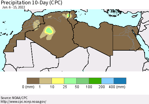 North Africa Precipitation 10-Day (CPC) Thematic Map For 6/6/2022 - 6/15/2022