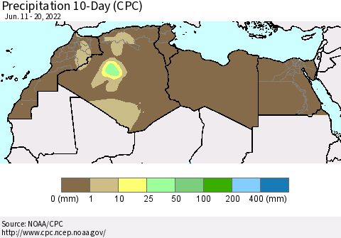 North Africa Precipitation 10-Day (CPC) Thematic Map For 6/11/2022 - 6/20/2022