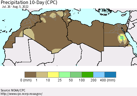 North Africa Precipitation 10-Day (CPC) Thematic Map For 7/26/2022 - 8/5/2022