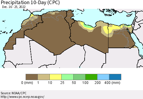 North Africa Precipitation 10-Day (CPC) Thematic Map For 12/16/2022 - 12/25/2022