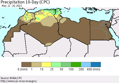 North Africa Precipitation 10-Day (CPC) Thematic Map For 5/11/2023 - 5/20/2023