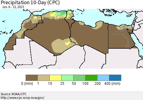 North Africa Precipitation 10-Day (CPC) Thematic Map For 6/6/2023 - 6/15/2023