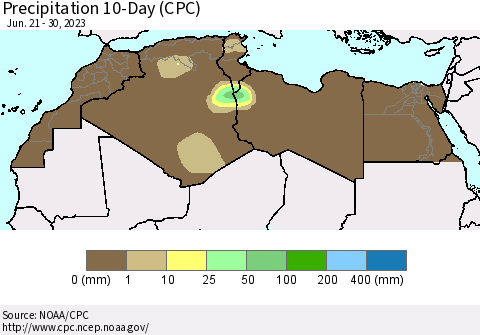 North Africa Precipitation 10-Day (CPC) Thematic Map For 6/21/2023 - 6/30/2023