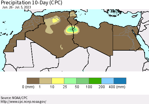 North Africa Precipitation 10-Day (CPC) Thematic Map For 6/26/2023 - 7/5/2023