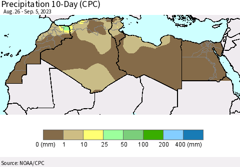 North Africa Precipitation 10-Day (CPC) Thematic Map For 8/26/2023 - 9/5/2023