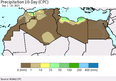 North Africa Precipitation 10-Day (CPC) Thematic Map For 9/1/2023 - 9/10/2023