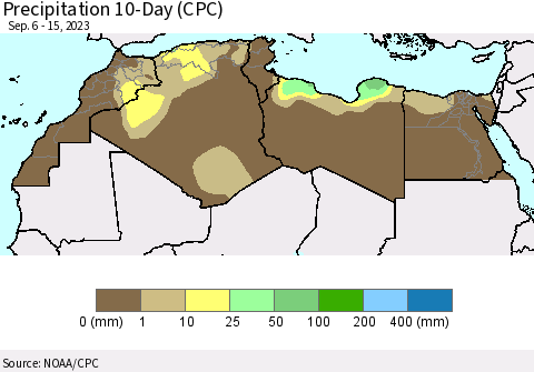 North Africa Precipitation 10-Day (CPC) Thematic Map For 9/6/2023 - 9/15/2023