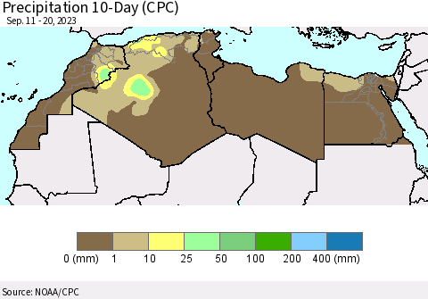 North Africa Precipitation 10-Day (CPC) Thematic Map For 9/11/2023 - 9/20/2023