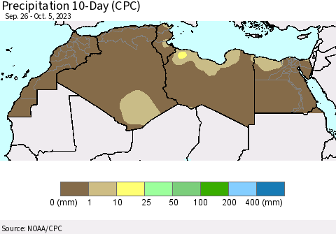 North Africa Precipitation 10-Day (CPC) Thematic Map For 9/26/2023 - 10/5/2023