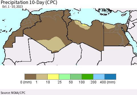 North Africa Precipitation 10-Day (CPC) Thematic Map For 10/1/2023 - 10/10/2023