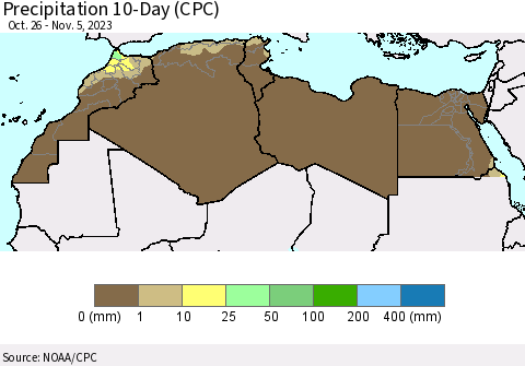 North Africa Precipitation 10-Day (CPC) Thematic Map For 10/26/2023 - 11/5/2023