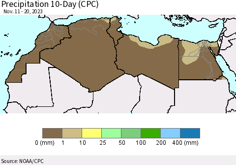 North Africa Precipitation 10-Day (CPC) Thematic Map For 11/11/2023 - 11/20/2023