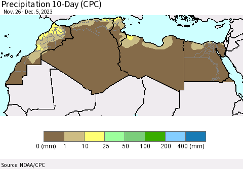 North Africa Precipitation 10-Day (CPC) Thematic Map For 11/26/2023 - 12/5/2023