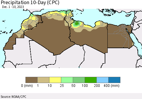 North Africa Precipitation 10-Day (CPC) Thematic Map For 12/1/2023 - 12/10/2023