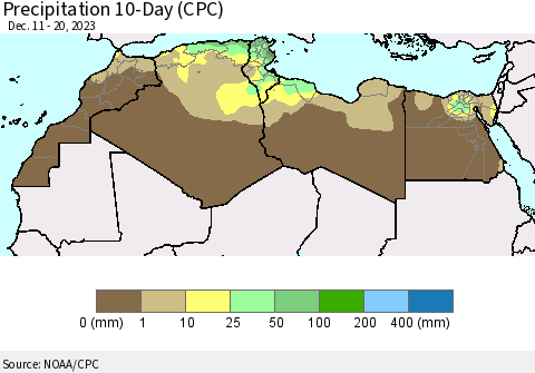 North Africa Precipitation 10-Day (CPC) Thematic Map For 12/11/2023 - 12/20/2023
