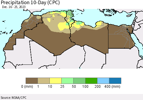 North Africa Precipitation 10-Day (CPC) Thematic Map For 12/16/2023 - 12/25/2023