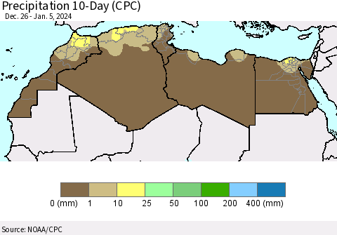 North Africa Precipitation 10-Day (CPC) Thematic Map For 12/26/2023 - 1/5/2024