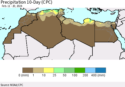 North Africa Precipitation 10-Day (CPC) Thematic Map For 2/11/2024 - 2/20/2024