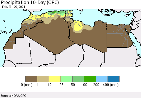North Africa Precipitation 10-Day (CPC) Thematic Map For 2/21/2024 - 2/29/2024