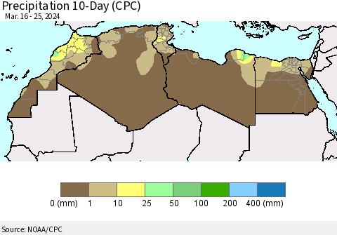 North Africa Precipitation 10-Day (CPC) Thematic Map For 3/16/2024 - 3/25/2024