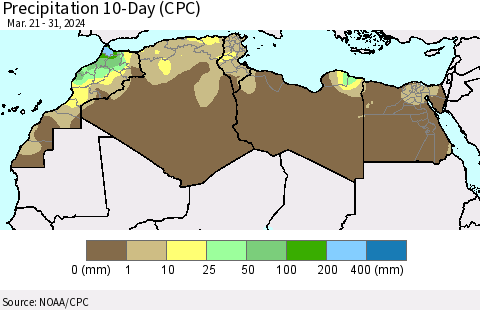 North Africa Precipitation 10-Day (CPC) Thematic Map For 3/21/2024 - 3/31/2024