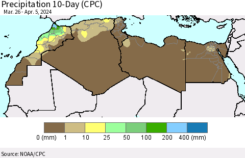 North Africa Precipitation 10-Day (CPC) Thematic Map For 3/26/2024 - 4/5/2024