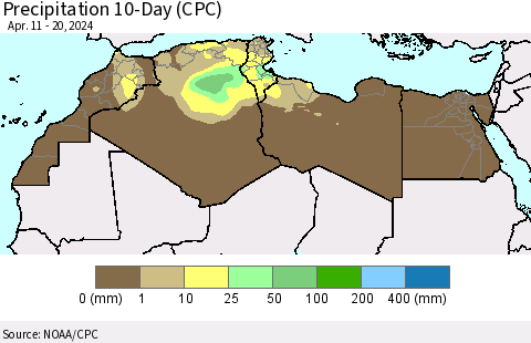 North Africa Precipitation 10-Day (CPC) Thematic Map For 4/11/2024 - 4/20/2024