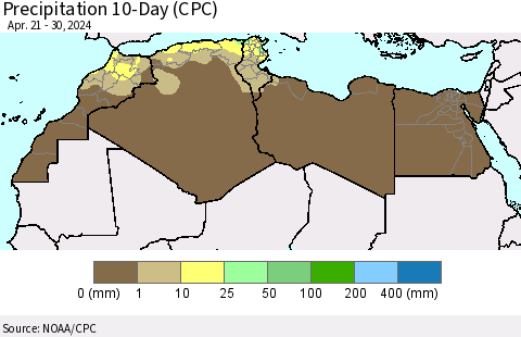 North Africa Precipitation 10-Day (CPC) Thematic Map For 4/21/2024 - 4/30/2024