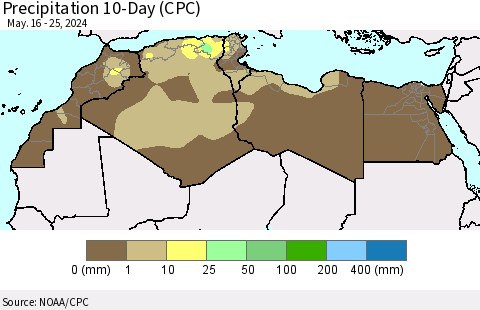 North Africa Precipitation 10-Day (CPC) Thematic Map For 5/16/2024 - 5/25/2024