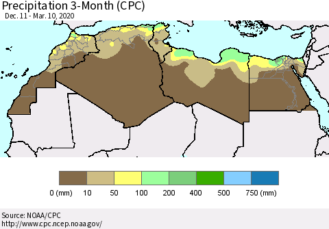North Africa Precipitation 3-Month (CPC) Thematic Map For 12/11/2019 - 3/10/2020