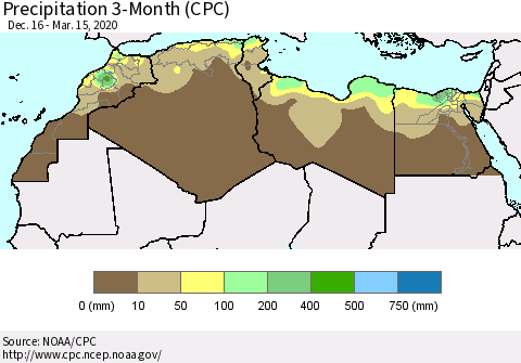 North Africa Precipitation 3-Month (CPC) Thematic Map For 12/16/2019 - 3/15/2020