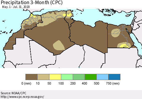 North Africa Precipitation 3-Month (CPC) Thematic Map For 5/1/2020 - 7/31/2020