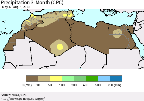 North Africa Precipitation 3-Month (CPC) Thematic Map For 5/6/2020 - 8/5/2020