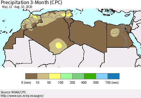 North Africa Precipitation 3-Month (CPC) Thematic Map For 5/11/2020 - 8/10/2020