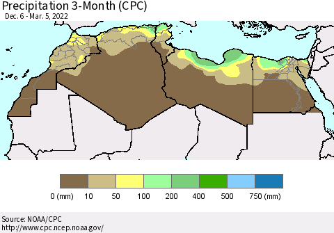 North Africa Precipitation 3-Month (CPC) Thematic Map For 12/6/2021 - 3/5/2022