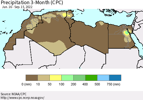 North Africa Precipitation 3-Month (CPC) Thematic Map For 6/16/2022 - 9/15/2022