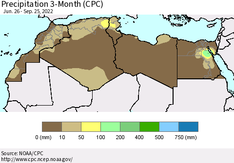 North Africa Precipitation 3-Month (CPC) Thematic Map For 6/26/2022 - 9/25/2022