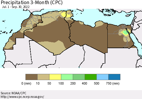 North Africa Precipitation 3-Month (CPC) Thematic Map For 7/1/2022 - 9/30/2022