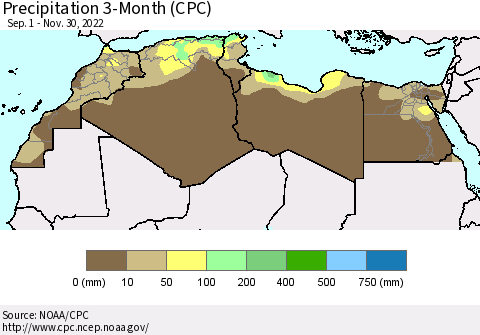 North Africa Precipitation 3-Month (CPC) Thematic Map For 9/1/2022 - 11/30/2022
